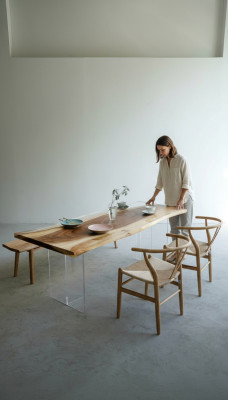 Dëscher Epoxid Harz Iessdësch Holz Massiv Miwwelen Waasserfall Epoxy Dësch