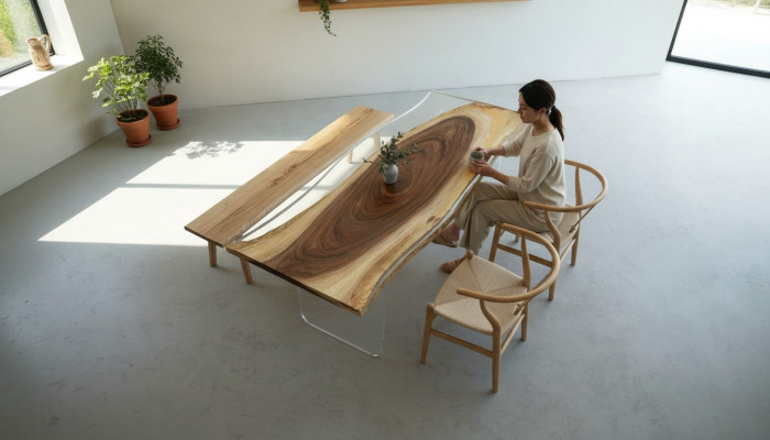 Iessdësch Mier Waasser Floss Echt Holz Flosssdësch 220x90 Dëscher