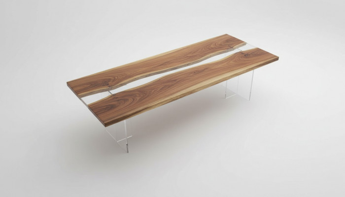 Iessdësch River Table Massiv Stillen 220x80 Flossdësch Mier Waasserfall