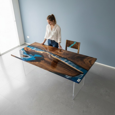 Iessdësch River Table Dësch Holz Flossdësch 180x90 Massiv Dëscher