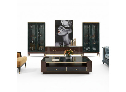 Design Wunnwand Sideboard 2x Vitrinën RTV Lowboard Anrichte 3-deel. Set