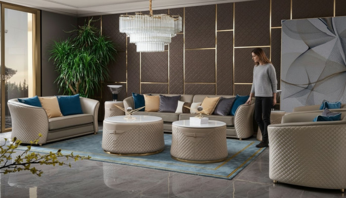 Luxus Miwwelen Sofagarnitur Couch Sofa Polster 421-Sëtzer mat 2x Dëscht 5-Stéck.