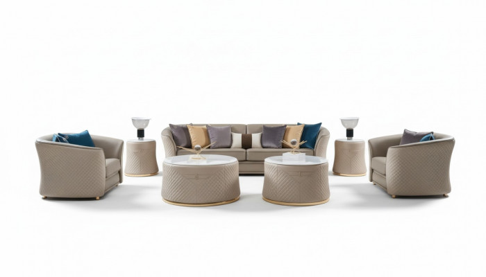 Luxus Miwwelen Sofagarnitur Couch Sofa Polster 421-Sëtzer mat 2x Dëscht 5-Stéck.