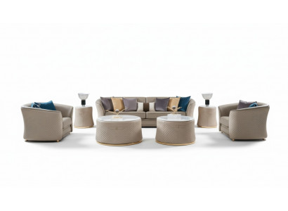 Luxus Miwwelen Sofagarnitur Couch Sofa Polster 421-Sëtzer mat 2x Dëscht 5-Stéck.