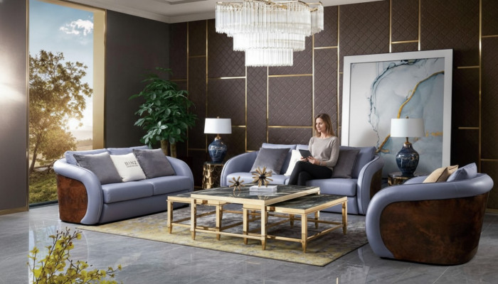 Luxus Wunnzëmmer Miwwelen Sofagarnitur Ledersofa Canapé Polsterset Design