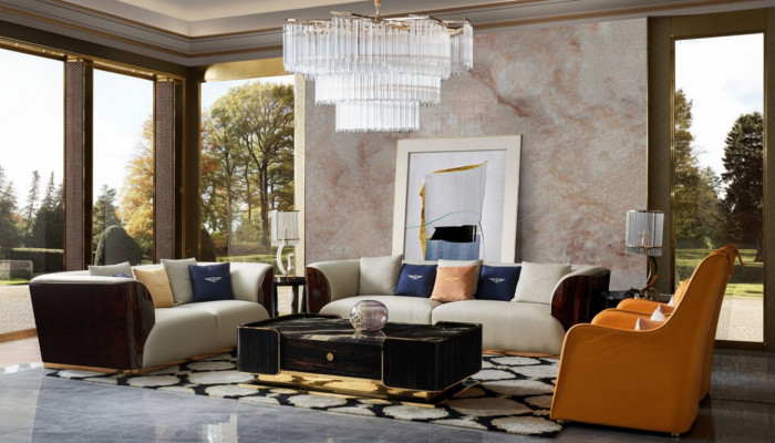 Komplett Sofagarnitur 4-deeleche Set Dësch Sofa Sitzgarnituren Ledercouch'en