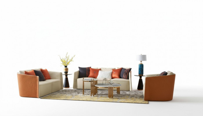 Ledercouch Sofa Canapé Polster 5stéck. Stuff Set Garnitur Couche Set