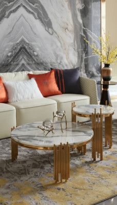 Set 2x Couchtisch Kaffisdësch Bäistelltisch Designer Deko Wunnzëmmerdësch