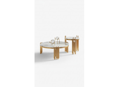Set 2x Couchtisch Kaffisdësch Bäistelltisch Designer Deko Wunnzëmmerdësch