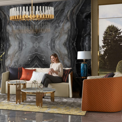 Edelstol Niewendësch Ronn Design Dësch Dëscher Gold Canapé Wunnzëmmer
