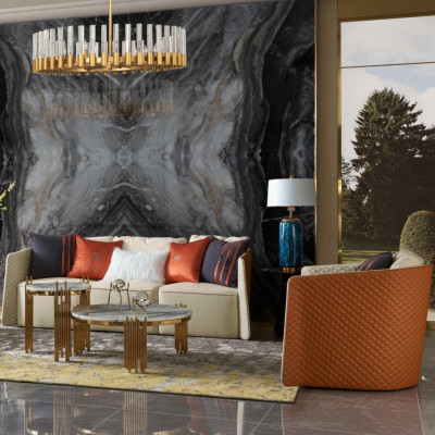 Edelstol Niewendësch Ronn Design Dësch Dëscher Gold Canapé Wunnzëmmer