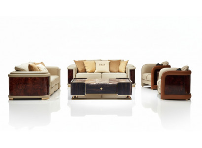 Luxus Wunnzëmmer Garnitur 5tlg. Set Ledersofa Couch Polster Canapé.