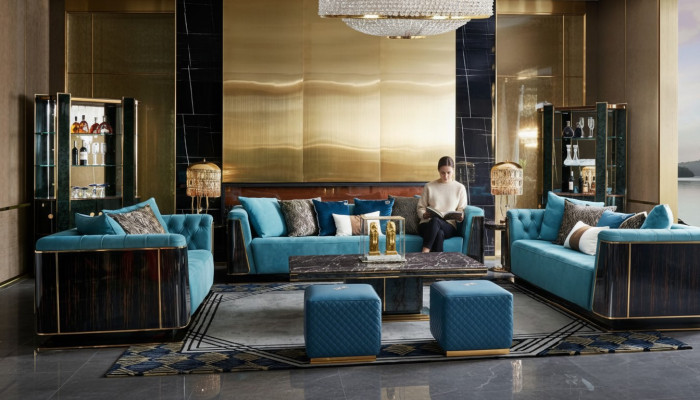 Luxus Wunnzëmmer Miwwelen Samtet Sofa Couch Set Couchtisch Designer
