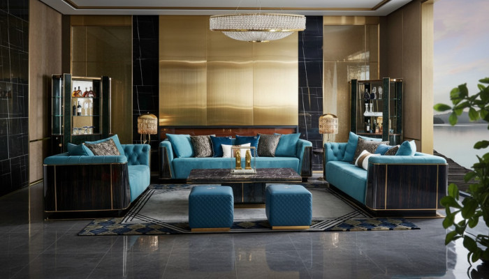 Luxus Wunnzëmmer Miwwelen Samtet Sofa Couch Set Couchtisch Designer