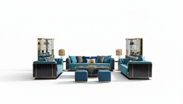 Luxus Wunnzëmmer Miwwelen Samtet Sofa Couch Set Couchtisch Designer