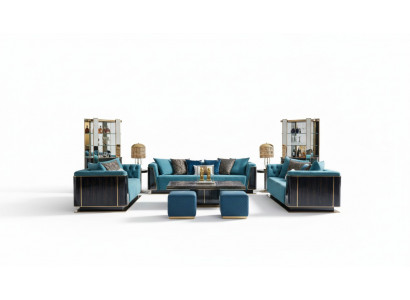 Luxus Wunnzëmmer Miwwelen Samtet Sofa Couch Set Couchtisch Designer