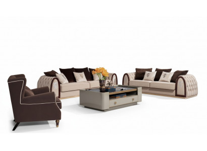 Sofa Chesterfield Beige Stillen Textil Stoff Couchen Luxus Miwwelen 4-Sëtz 295cm