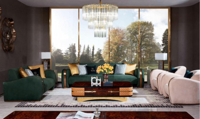 Luxus Mëbelen Sofagarnitur Couch Sofa Polster Dësch Sofas Garnitur