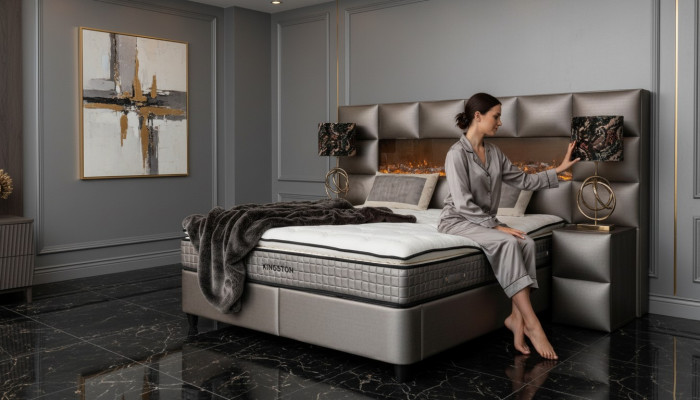 Bett 2x Nuetsdësch 3 tlg. Schlofkummer Set Design Modern Luxus Bettergestell