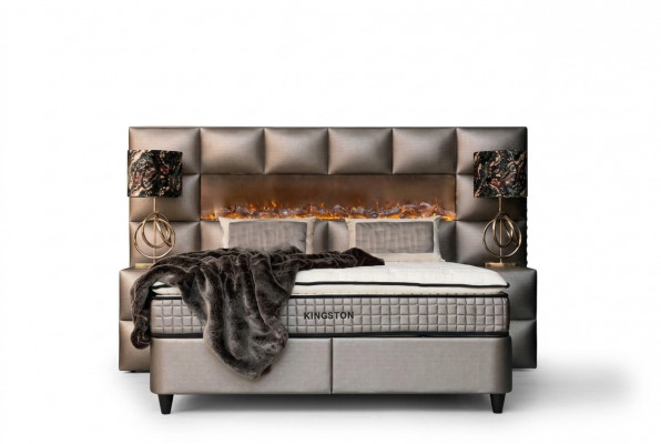 Bett 2x Nuetsdësch 3 tlg. Schlofkummer Set Design Modern Luxus Bettergestell
