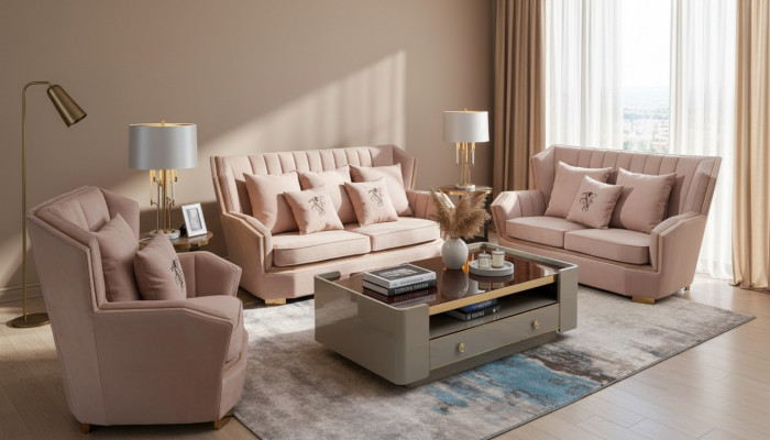 Luxus Miwwel Sofa Garnitur Canapé Sofa Polster 321 Sëtzer Dësch Canapéen
