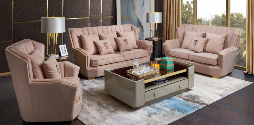 Wunnzëmmer Canapé Polster Sëtz Garnitur 3er Sofaen 3-Sëtzer Sofa Stoffssofa Miwwelen