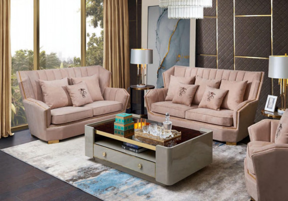 Wunnzëmmer Canapé Polster Sëtz Garnitur 3er Sofaen 3-Sëtzer Sofa Stoffssofa Miwwelen