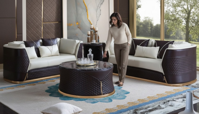 Designer Couchtisch Beistelltisch Canapé Wunnzëmmer Dësch Miwwel Rond