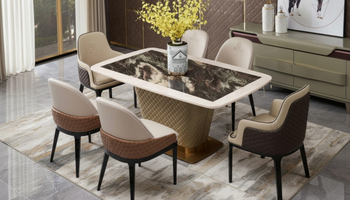 Komplett Iesszëmmer Set Dësch 4x Lēinestull Still Luxus Iessgruppe
