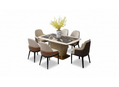 Komplett Iesszëmmer Set Dësch 4x Lēinestull Still Luxus Iessgruppe