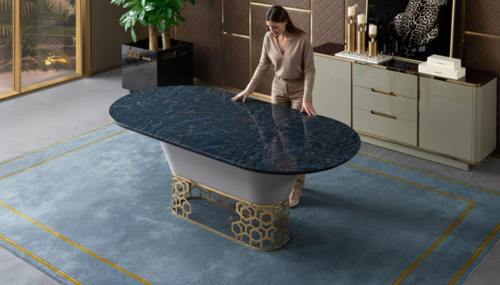Luxus Designer Edelstol Metall Iessdësch Dëscher Wunnzëmmer Marmor Design
