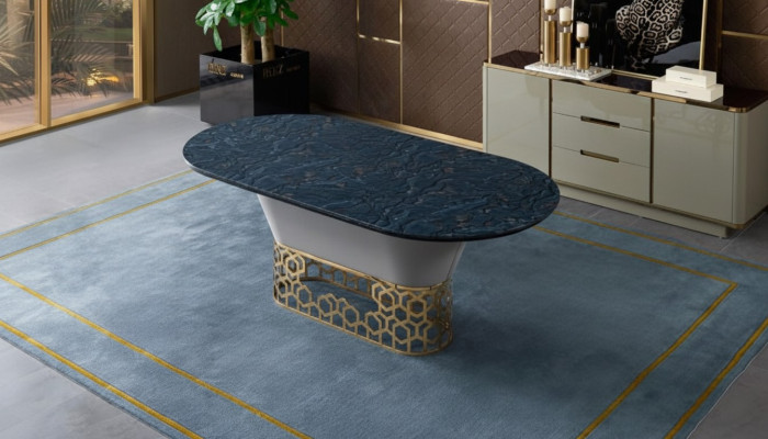 Luxus Designer Edelstol Metall Iessdësch Dëscher Wunnzëmmer Marmor Design