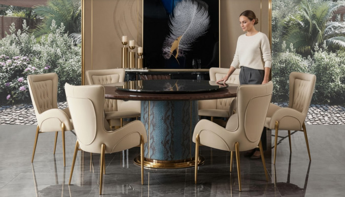 Design Rond Dësch 6x Sessel Still Iess Zëmmer Sëtz Polster Garnitur Ronn