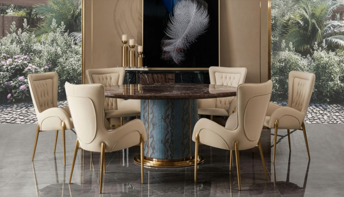 Design Rond Dësch 6x Sessel Still Iess Zëmmer Sëtz Polster Garnitur Ronn