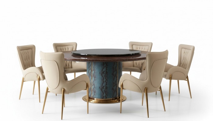 Design Rond Dësch 6x Sessel Still Iess Zëmmer Sëtz Polster Garnitur Ronn