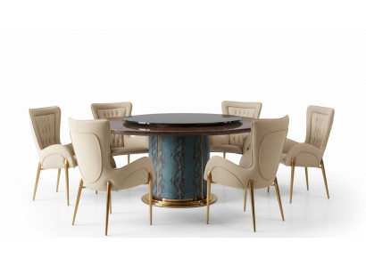 Design Rond Dësch 6x Sessel Still Iess Zëmmer Sëtz Polster Garnitur Ronn