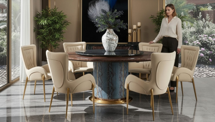 Croco Iesszëmmer Dësch Ronn Dëscher Iessdësch Holz Designer Iesszëmmer