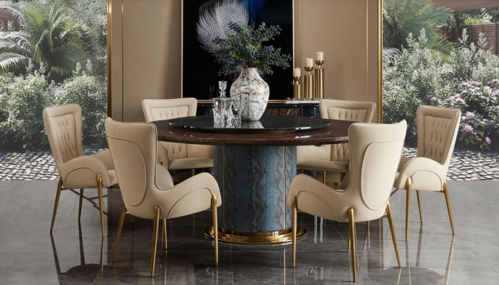 Croco Iesszëmmer Dësch Ronn Dëscher Iessdësch Holz Designer Iesszëmmer