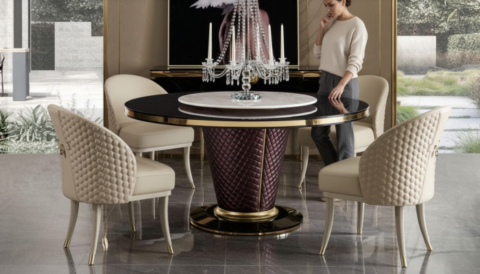 Design Ronnt Dësch 4x Still Still Iesszëmmer Sëtz Këssen Ronnt Dëscher