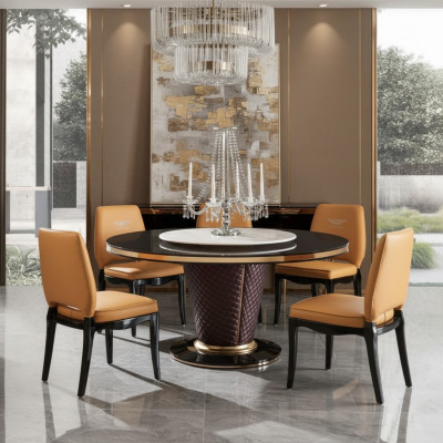 Luxus Designer Iesszëmmer mat ronnen Iessdësch & 6 x Lehn Stull Metall