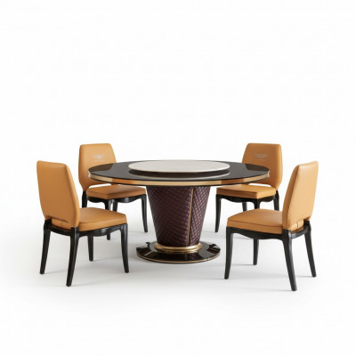 Luxus Designer Iesszëmmer mat ronnen Iessdësch & 6 x Lehn Stull Metall