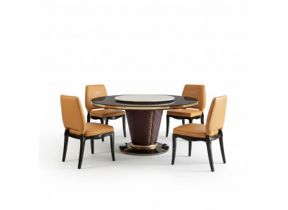 Luxus Designer Iesszëmmer mat ronnen Iessdësch & 6 x Lehn Stull Metall