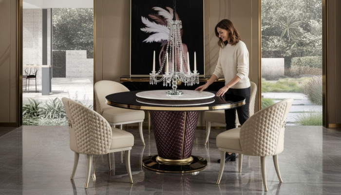 Iessdësch Ronnd Tisch Iesszëmmer Wunnzëmmer Garnitur Holz Design Dëscher