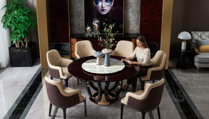 Design ronnt Iesszëmmer Stull Set Metall Dëscher Sëtz 4x Still + Dësch