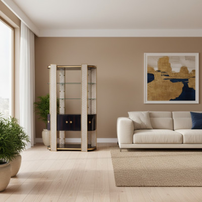 Designer Vitrine Holz Schaf Schief Schief Stotzen Büro Stotzen Glasschaf