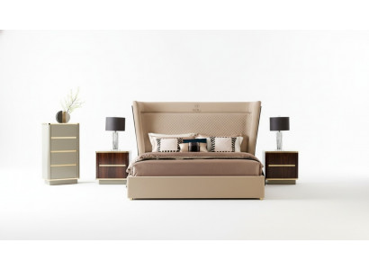 Designer-Schlofzëmmer-Bett 2x Nuetsdëscher Kommode 4-Deeler Set Nei
