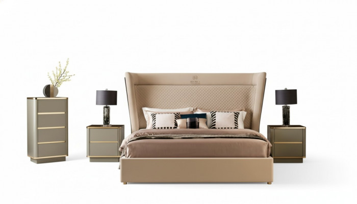 Schlofzëmmer Hotel Better Duebel Bett Design Holz Stoff Better 180x200cm