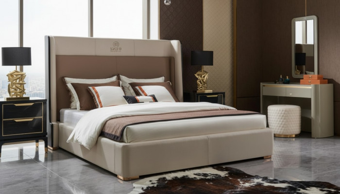 Design Schlofkummer 6-deel Komplettset Bett Noperzëch Schminktisch