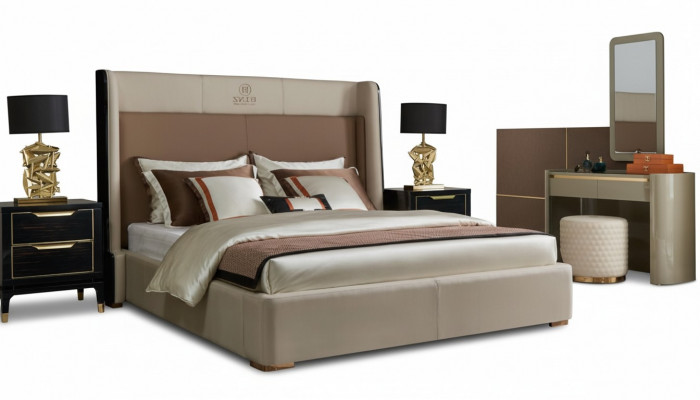 Design Schlofkummer 6-deel Komplettset Bett Noperzëch Schminktisch