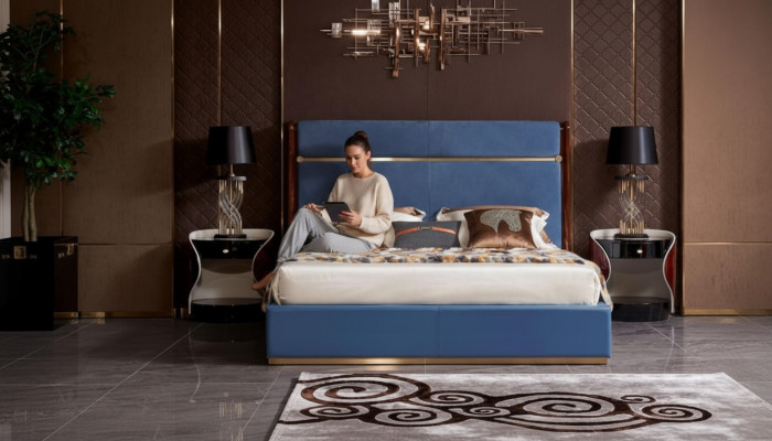 Design Bett 2x Nuetsdësch 3 tlg. Schlofkummer Set Luxus komplett Garnitur